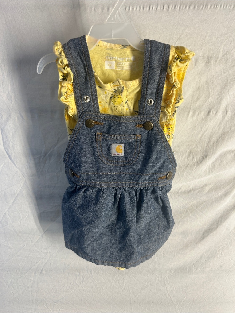Carhartt Yellow Floral Tee with Blue Denim Overall Dress